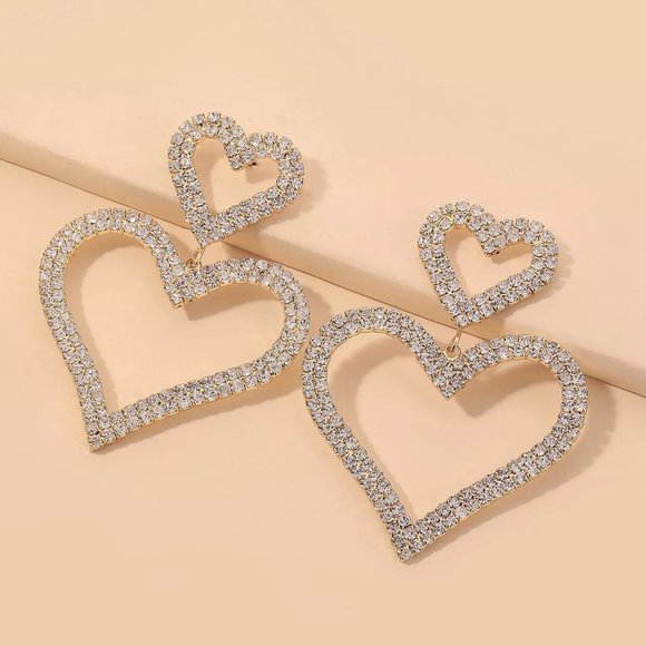 "925 Silver Plated Lovely Heart Statement Earrings, FB16FA1098 - Picture 1 of 7